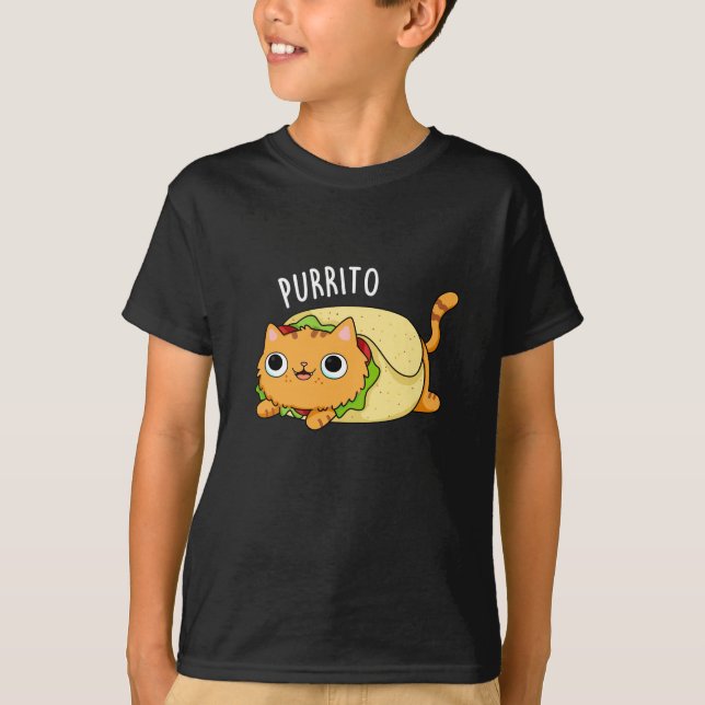 Purrito Funny Cat Burrito Pun Mörk BG T Shirt (Framsida)