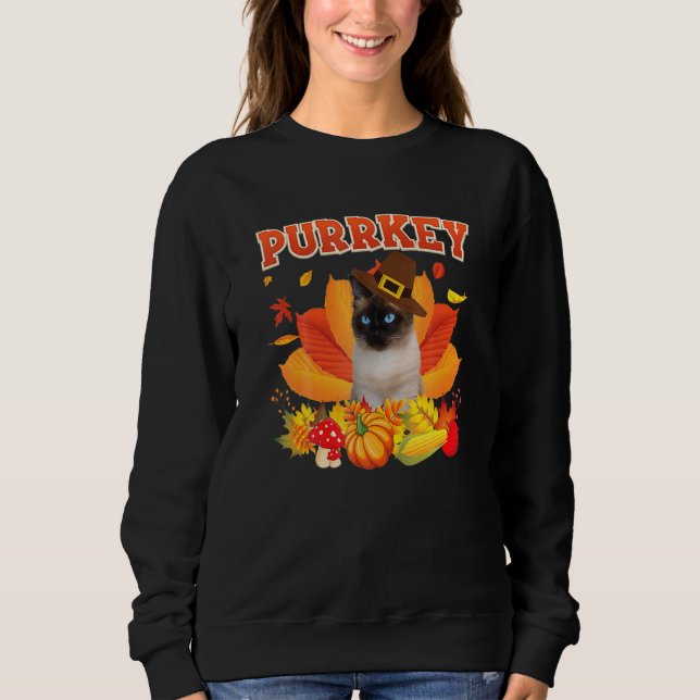 Purrkey Siamese Cat Urkey Hanksgiving Fall Pumpkin T Shirt (Framsida)