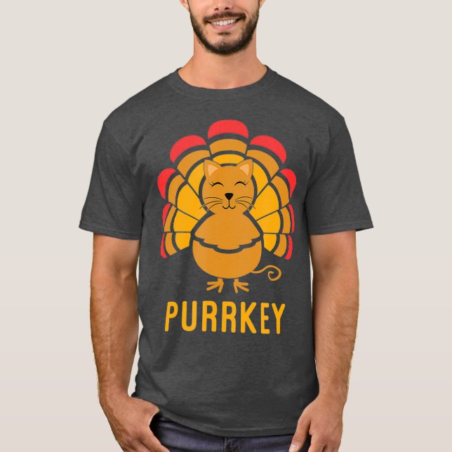 Purrkey Turkey Cat Pun Funny Thanksgiving Cat T Shirt (Framsida)