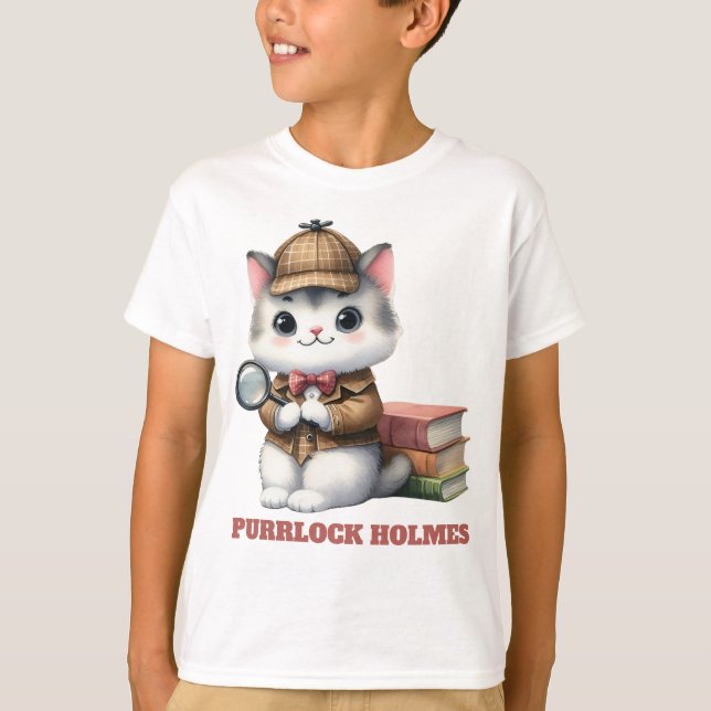 Purrlock Holmes Kitten detektiv T Shirt (Framsida)