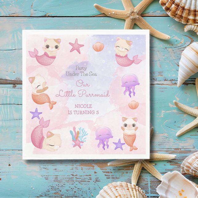 Purrmaid cat sjöjungfru söt flickfödelsedag pappersservett (Skapare uppladdad)