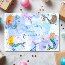 Purrmaid katt sjöjungfru akvarell gratulerar på fö