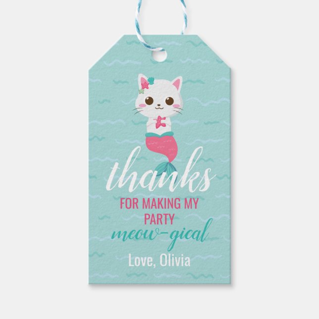 Purrmaid Sjöjungfru Kattunge Birthday Favor Presentetikett (Framsidan)
