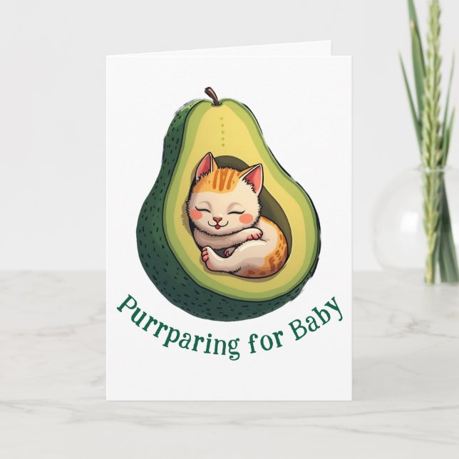 Purrparing for Baby Cute Avocado Cat Pregnancy Kort (Framsida)