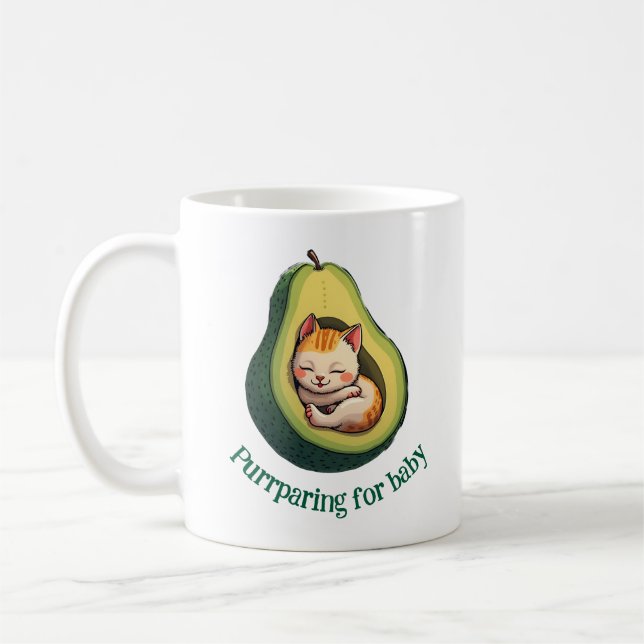 Purrparing for Baby Cute Avocado Cat Pregnancy Mug Kaffemugg (Vänster)