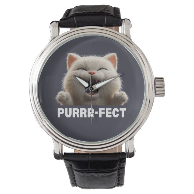 PURRR-FECT Hilarious Laughing Cat Meme T Shirt Armbandsur (Framsida)