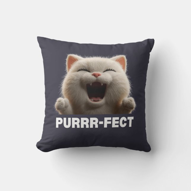 PURRR-FECT Hilarious Laughing Cat Meme T Shirt Kudde (Framsida)