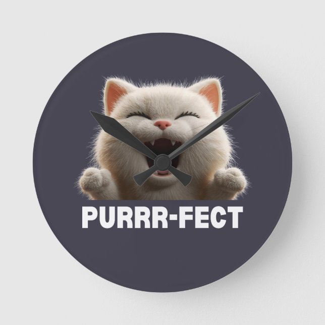 PURRR-FECT Hilarious Laughing Cat Meme T Shirt Rund Klocka (Framsida)
