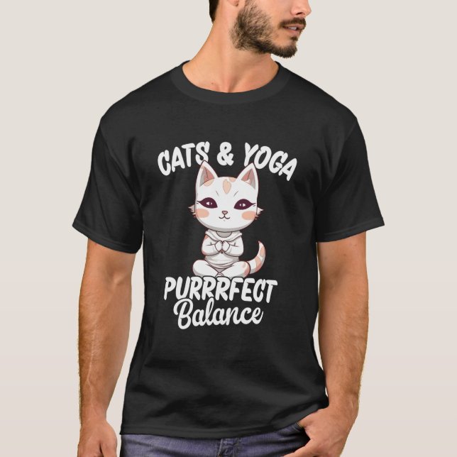 Purrrfect Balans Katter Yoga T Shirt (Framsida)