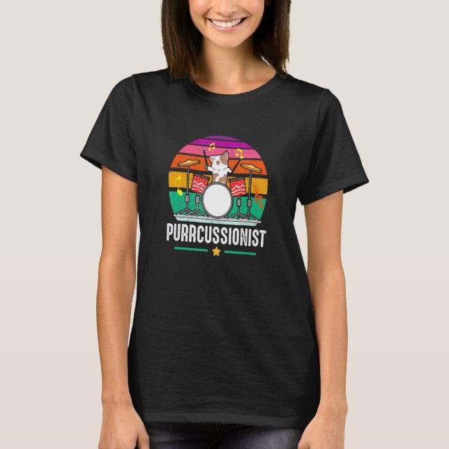 Purrsionist, konsusionist, Drummer Cat Drum T Shirt (Framsida)