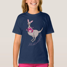 Pusch av rosa hjärtan grått kangaroo grafik t-shir t-shirt