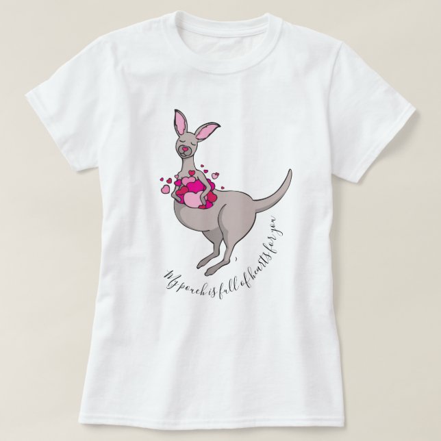 Pusch av rosa hjärtan grått kangaroo grafik t-shir t shirt (Design framsida)
