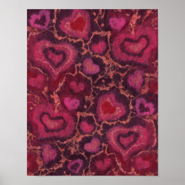 Puschhjärtan, romantisk kärlek, rosa röd och burgu poster (Framsidan)