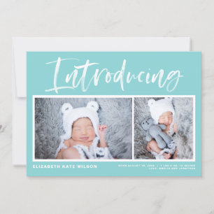 Push Calligraphy Aqua Blue Photo Collage Birth Meddelande