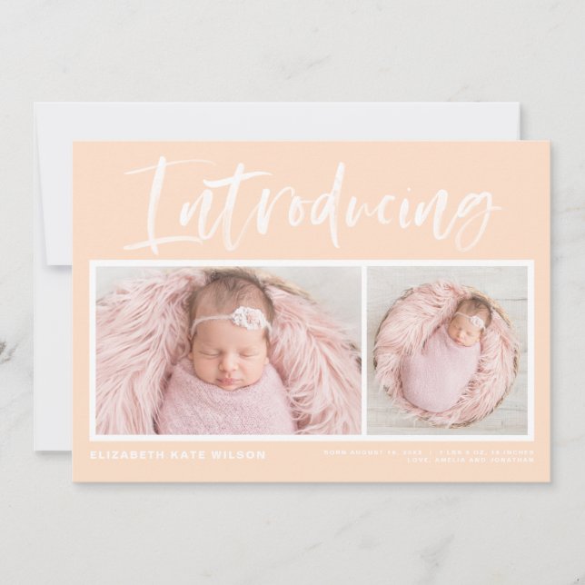 Push Calligraphy Peach Photo Collage Birth Meddelande (Framsida)