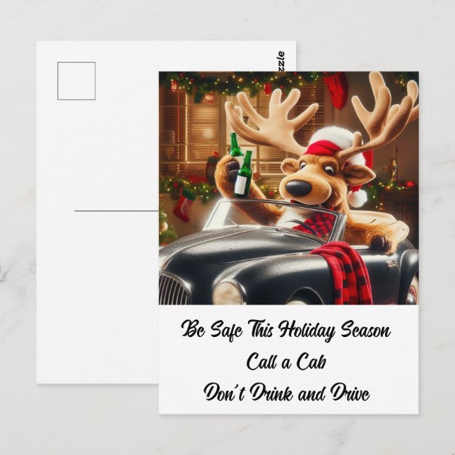 Push Drunken Reindeer Drick inte och kör inte Vykort (Fram/baksida)