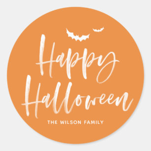 Push Lettering Happy halloween Tack för Orange Runt Klistermärke