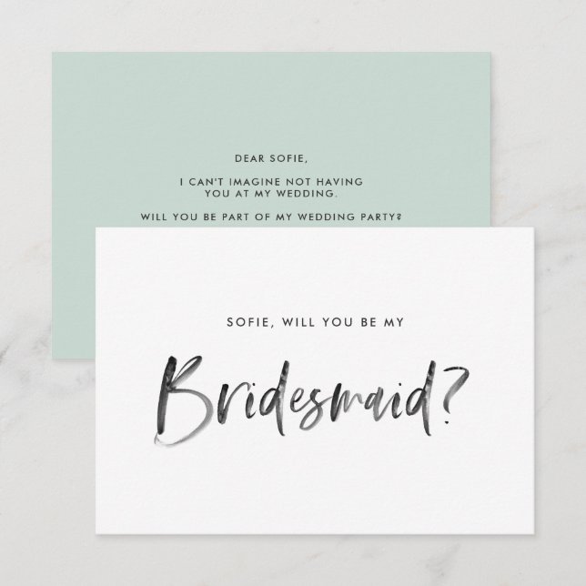 Push Lettering Mint blir min bridesmaid Inbjudningar (Fram/baksida)