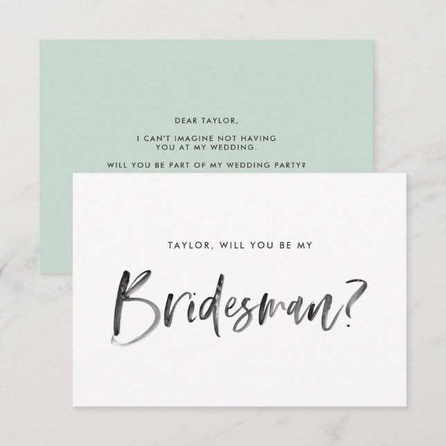Push Lettering Mint kommer du att bli min Bridesma Inbjudningar (Fram/baksida)