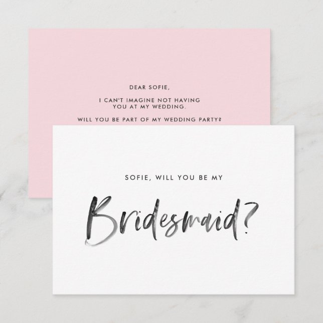 Push Lettering Rosa blir min bridesmaid Inbjudningar (Fram/baksida)