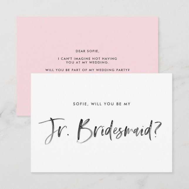 Push Lettering Rosa blir min Jr Bridesmaid Inbjudningar (Fram/baksida)