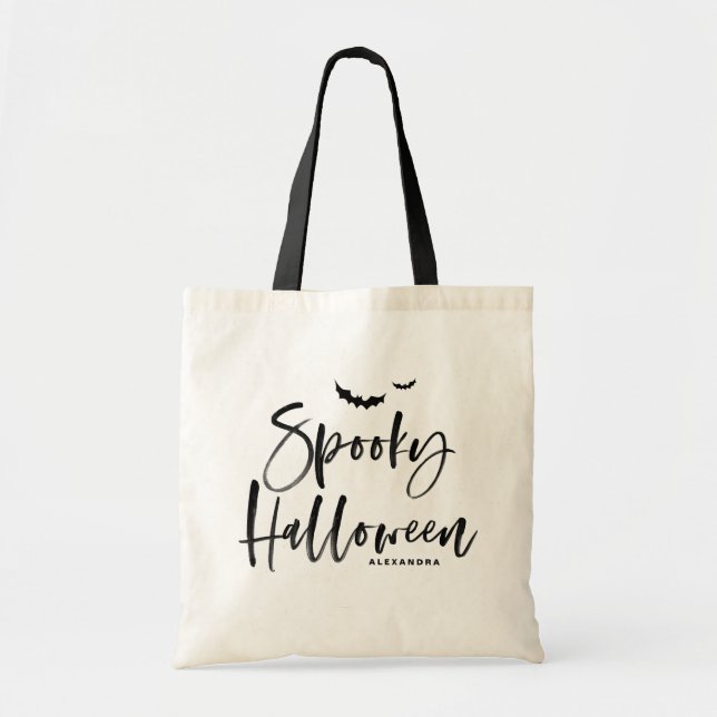 Push Lettering Spooky Halloween Bus eller godis Tygkasse (Framsidan)