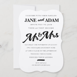 Push Mr. & Mrs. Typography bröllopsinbjudan Inbjudningar
