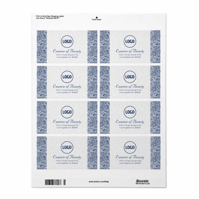 Push White & Royal Blue Paisley Snöre Ram Fraktsedel (Helt Ark)