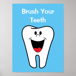 Push Your Teeth Kids Tecknad Tooth Dentist Office Poster