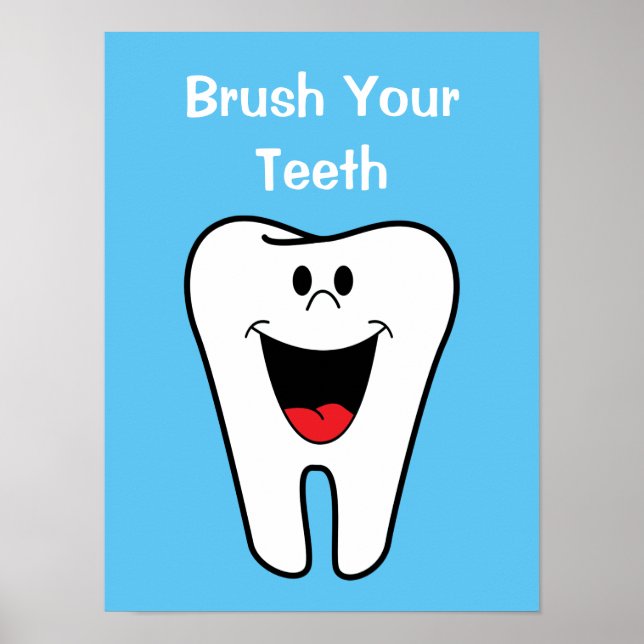 Push Your Teeth Kids Tecknad Tooth Dentist Office Poster (Framsidan)