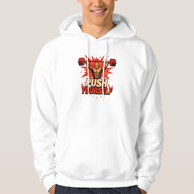 Push Yourself | Motivational Fitness and Gym Hoodie (Framsida)