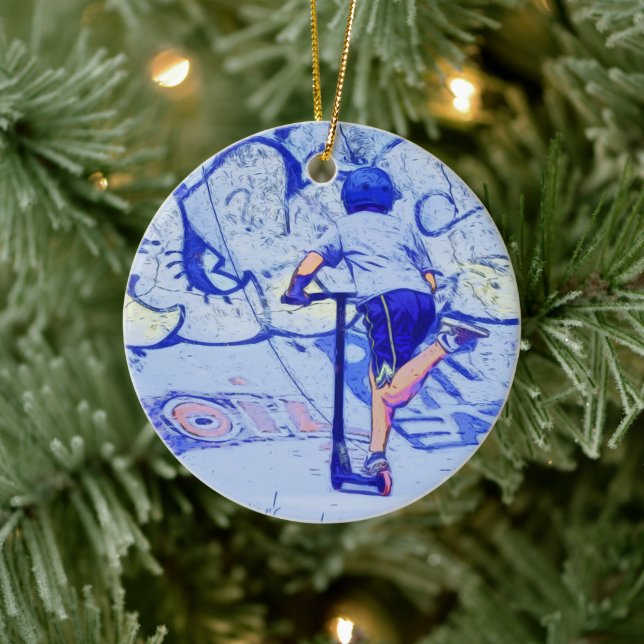 Pushin'it - Stunt Scooter Rider Ceramic Ornament (Träd)