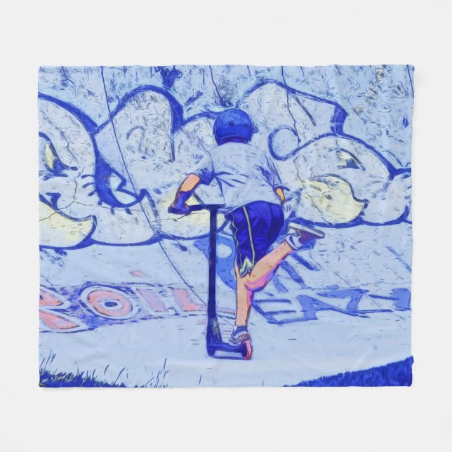 Pushin'it - Stunt Scooter Rider Fleecefilt (Framsidan (Horisontell))