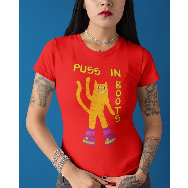 Puss i Boots Ginger-katt som säger Hej T Shirt (Skapare uppladdad)