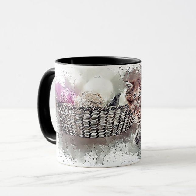 Puss Kitten Cat som spelar Boll Skein Hank Basket Mugg (Framsida vänster)