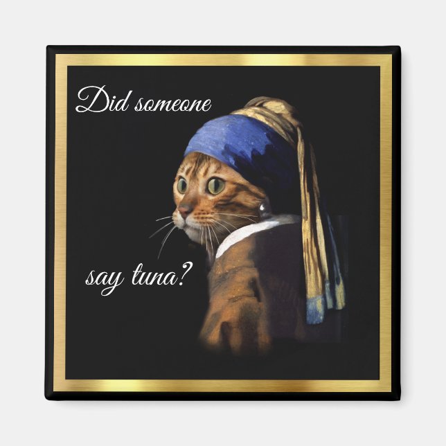 Puss med en öronvårning, vermeer Spoof Fridge Magnet (Framsidan)