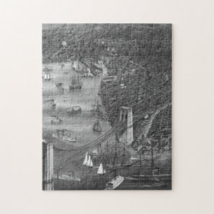 Pussel 1879 för vintageBrooklyn karta i svart &