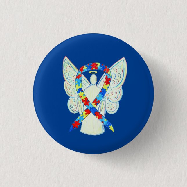 Pussel Angel Autism Awareness Ribbon Art Stift Knapp (Framsida)