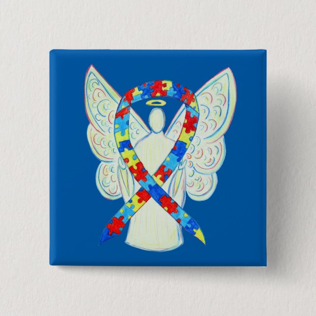 Pussel Angel Autism Awareness Ribbon Art Stift Knapp (Framsida)