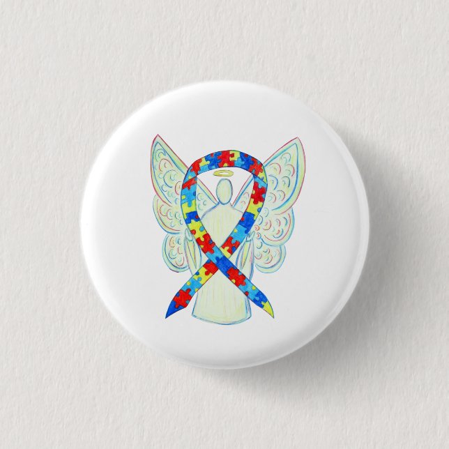 Pussel Angel Autism Awareness Ribbon Art Stift Knapp (Framsida)