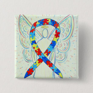 Pussel Angel Autism Awareness Ribbon Art Stift Knapp