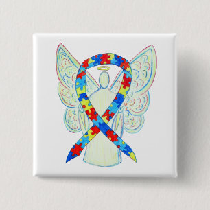Pussel Angel Autism Awareness Ribbon Art Stift Knapp