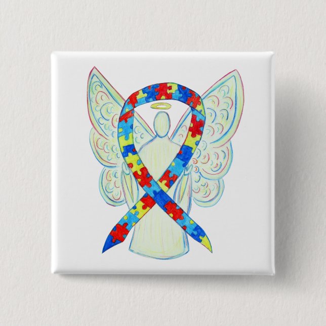 Pussel Angel Autism Awareness Ribbon Art Stift Knapp (Framsida)