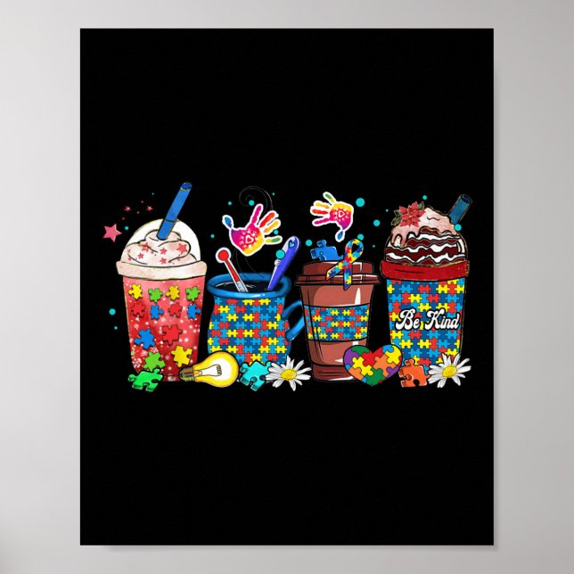 Pussel Autism Awareness Day Coffee Latte Kopp Coff Poster (Framsidan)