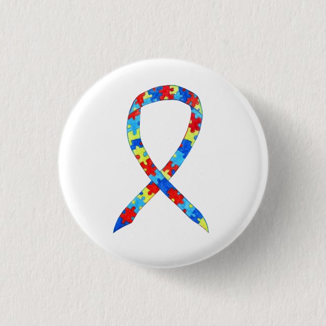 Pussel Autism Awareness Ribbon Anpassningsbar Art  Knapp (Framsida)