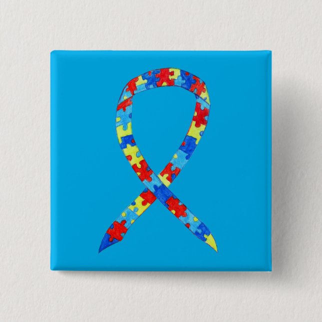 Pussel Autism Awareness Ribbon Anpassningsbar Art  Knapp (Framsida)