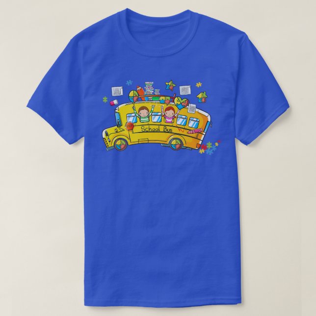 Pussel Autism Awareness School Buss Driver Autisti T Shirt (Design framsida)