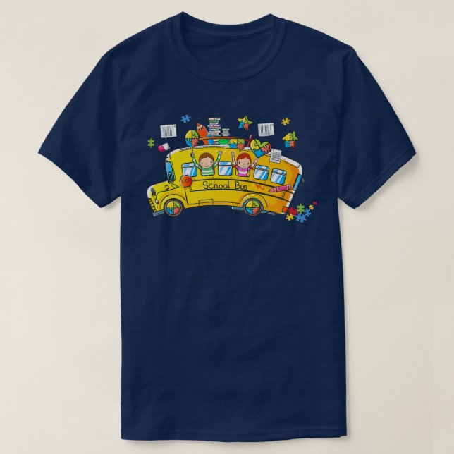 Pussel Autism Awareness School Buss Driver Autisti T Shirt (Design framsida)