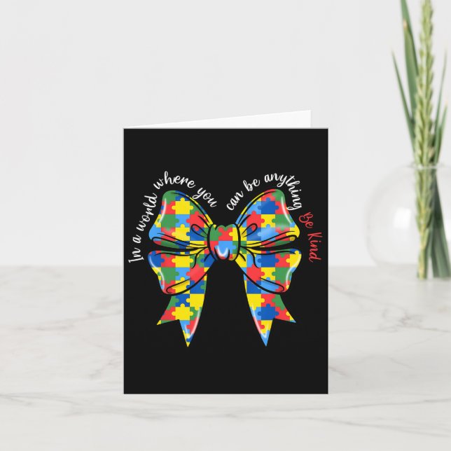 "Pussel Autism Ribbon Coquette Bow Be Kined Autism Kort (Framsida)