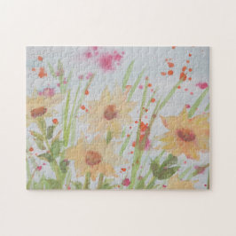 Pussel av vattenfärgsfärg Blommigt